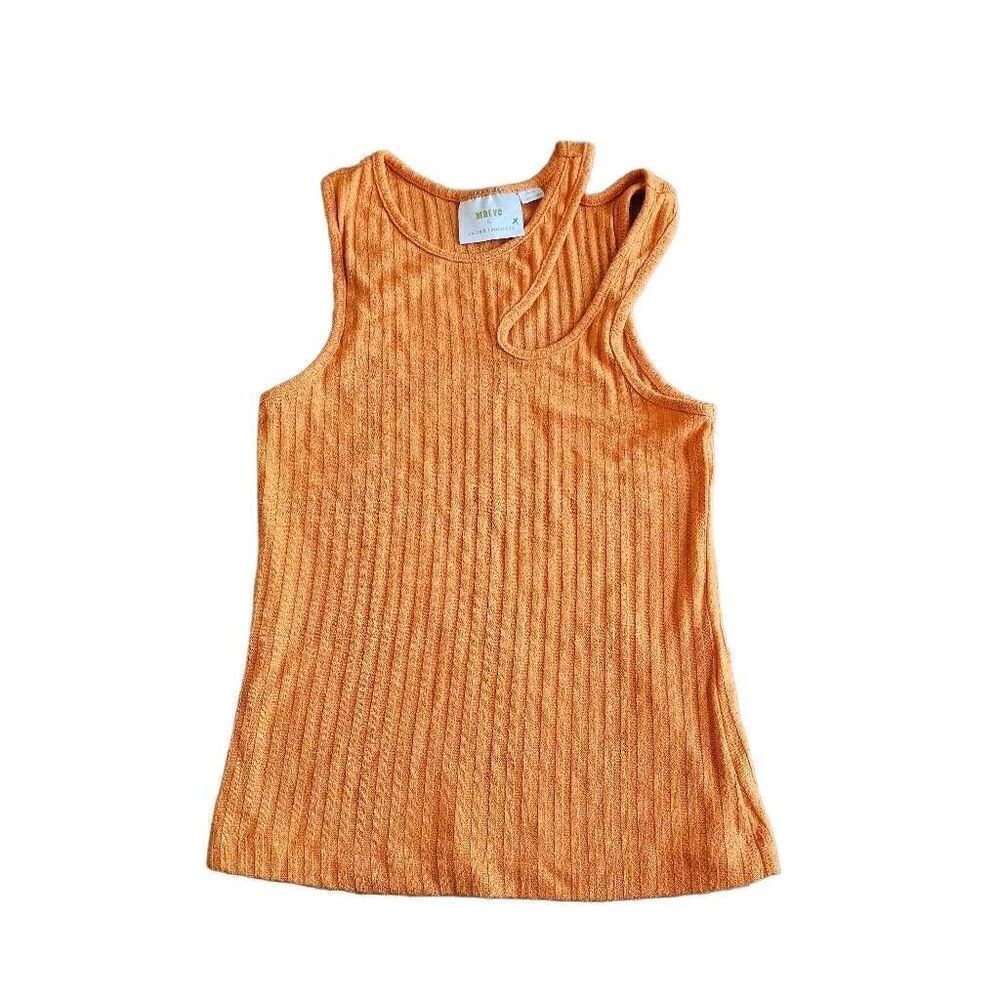 Maeve Anthropologie Sz M orange cutout Asymmetrical Ribbed tank top